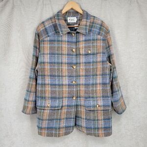 JHC Vintage Wool Plaid Barn Chore Jacket Neutral Women's Printed Shacket